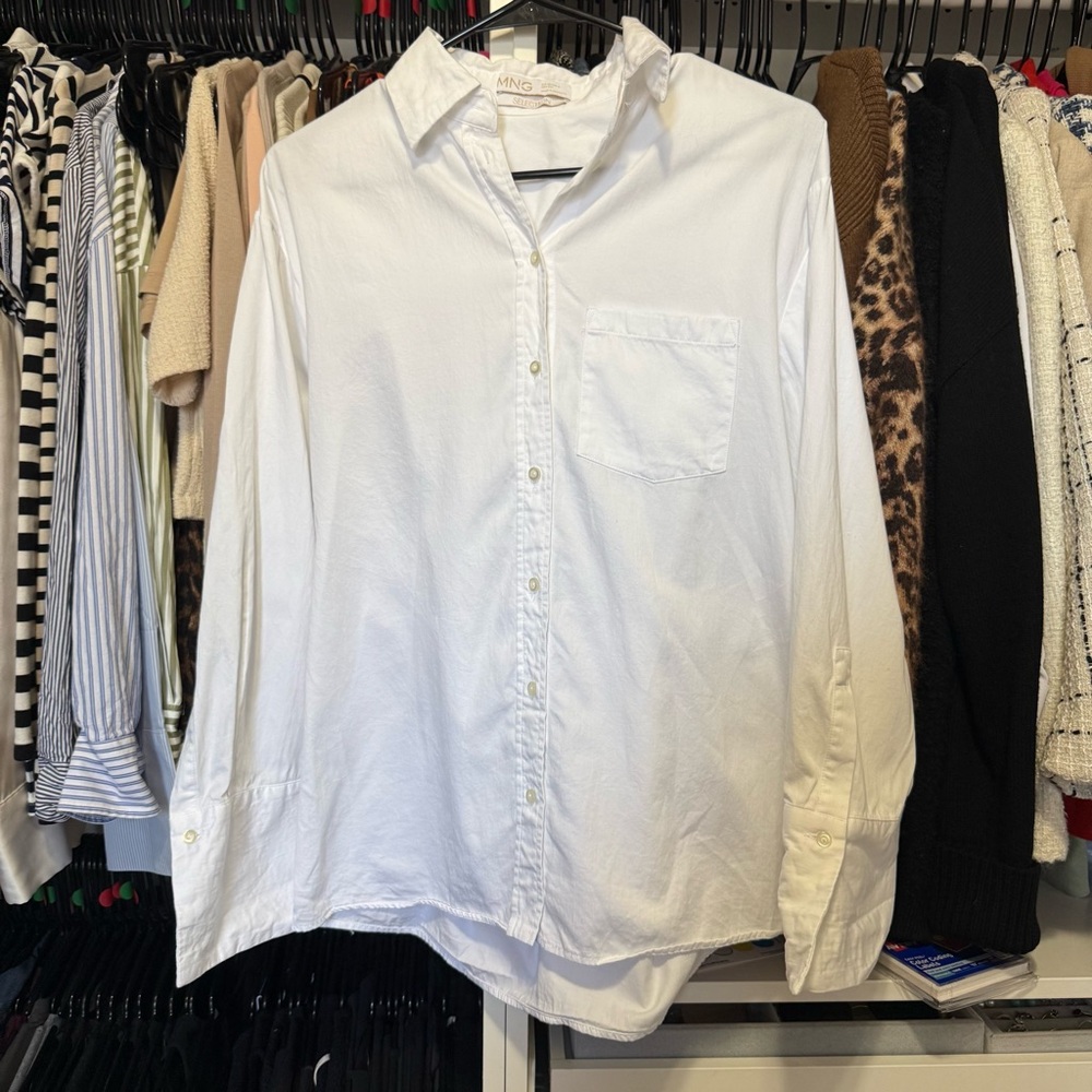 Mango White Button-Down Shirt with Adjustable Back Tie